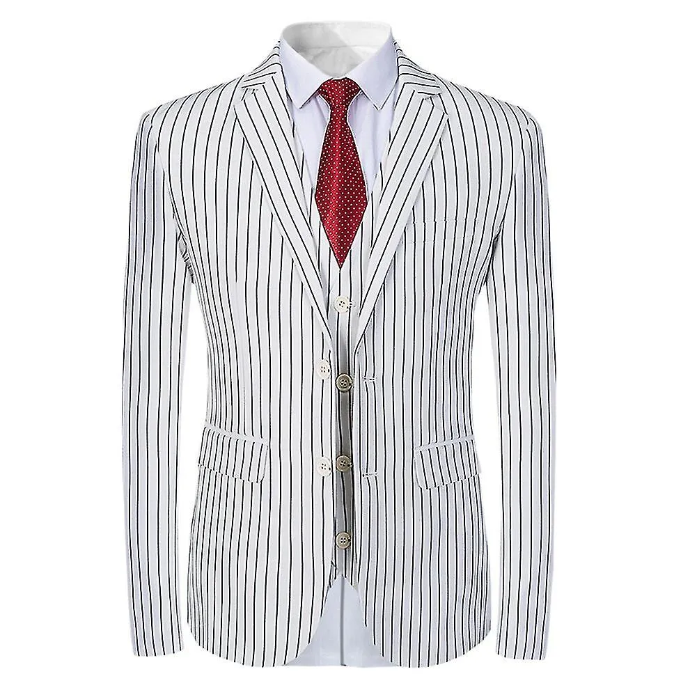 Allthemen Hombres 3-Piece Business Wedding Graduation Formal Striped Slim Suit (Blazer & Pants & Vest)