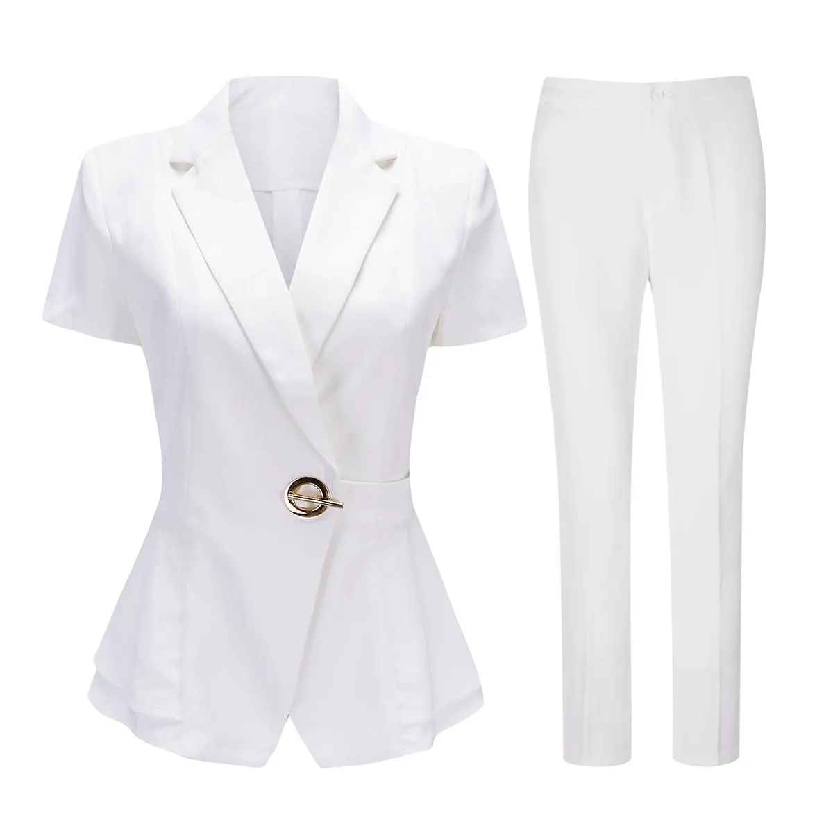 Allthemen Mujer 2-Piece Solid Color Business Office Lady Slim Short Sleeve Pant Suit