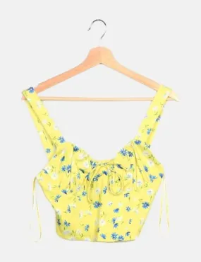 Bershka Top corset amarillo floral satinado