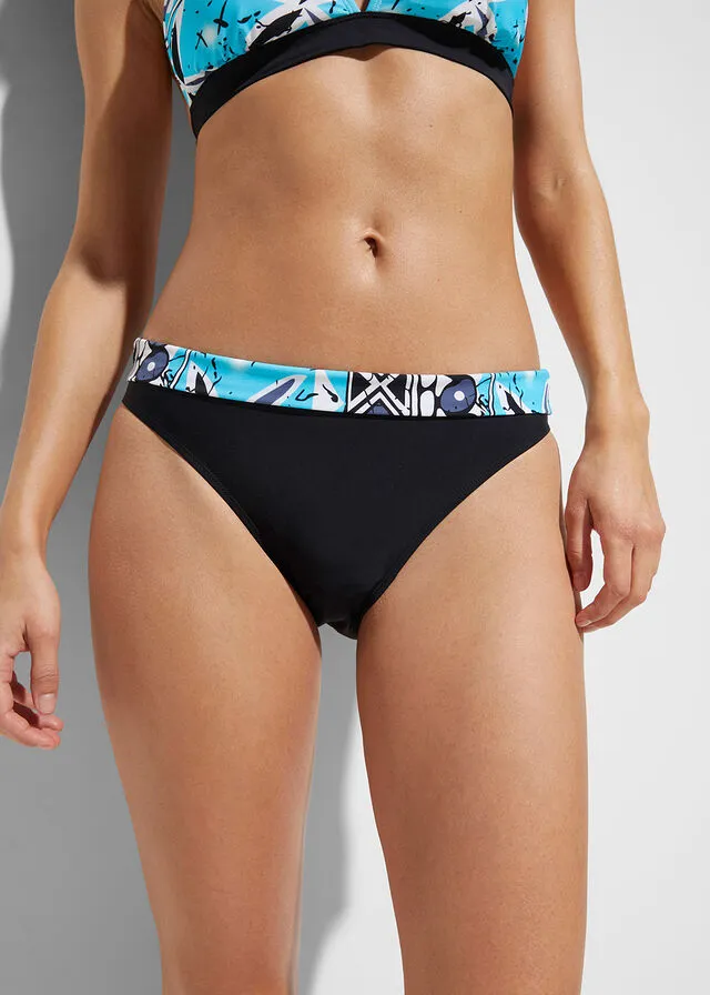 Bikini anudado al cuello (2 piezas) Negro-turquesa estampado