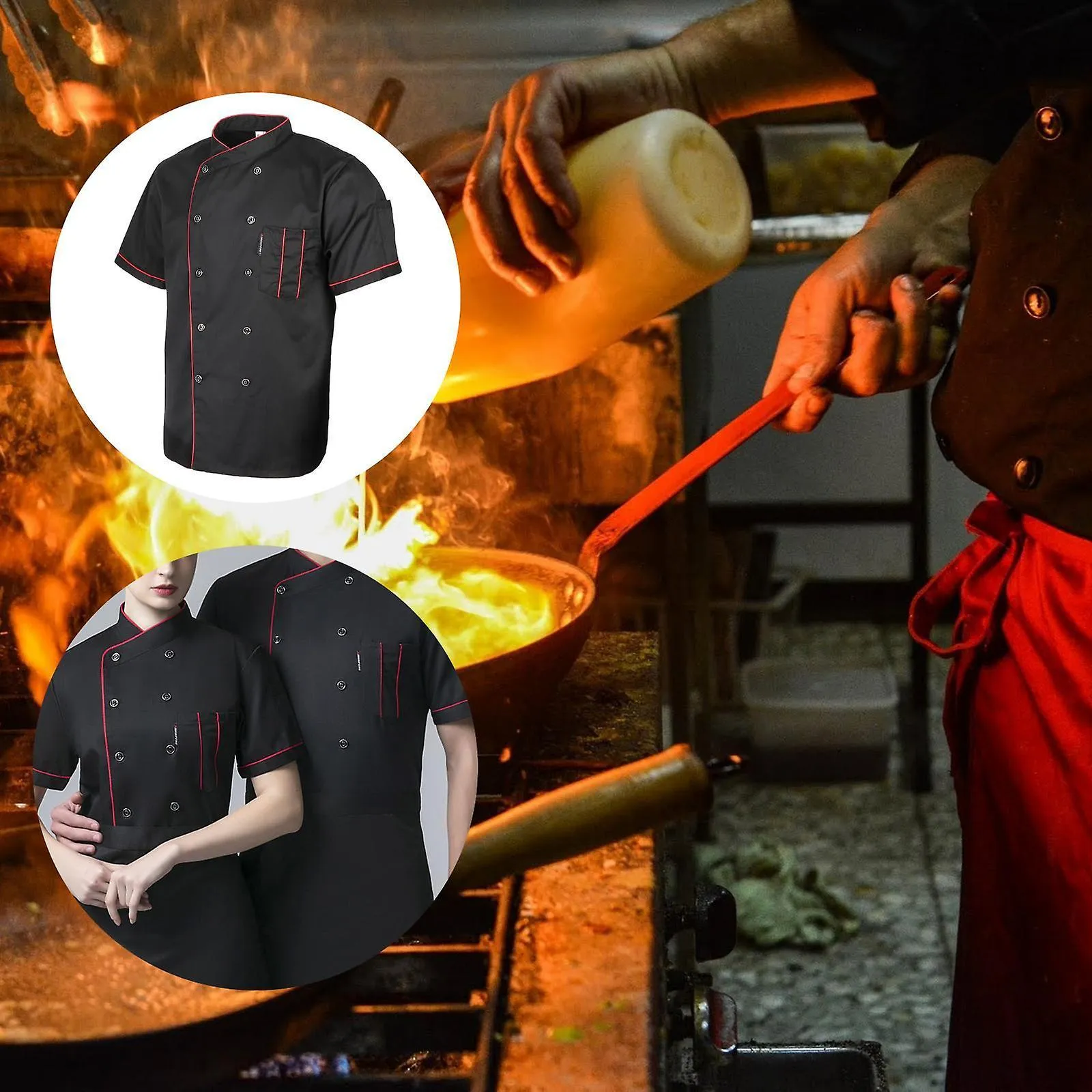 Chef Jacket Uniform Short Sleeve Breathable Apparel Pocket Cooking Kitchen L