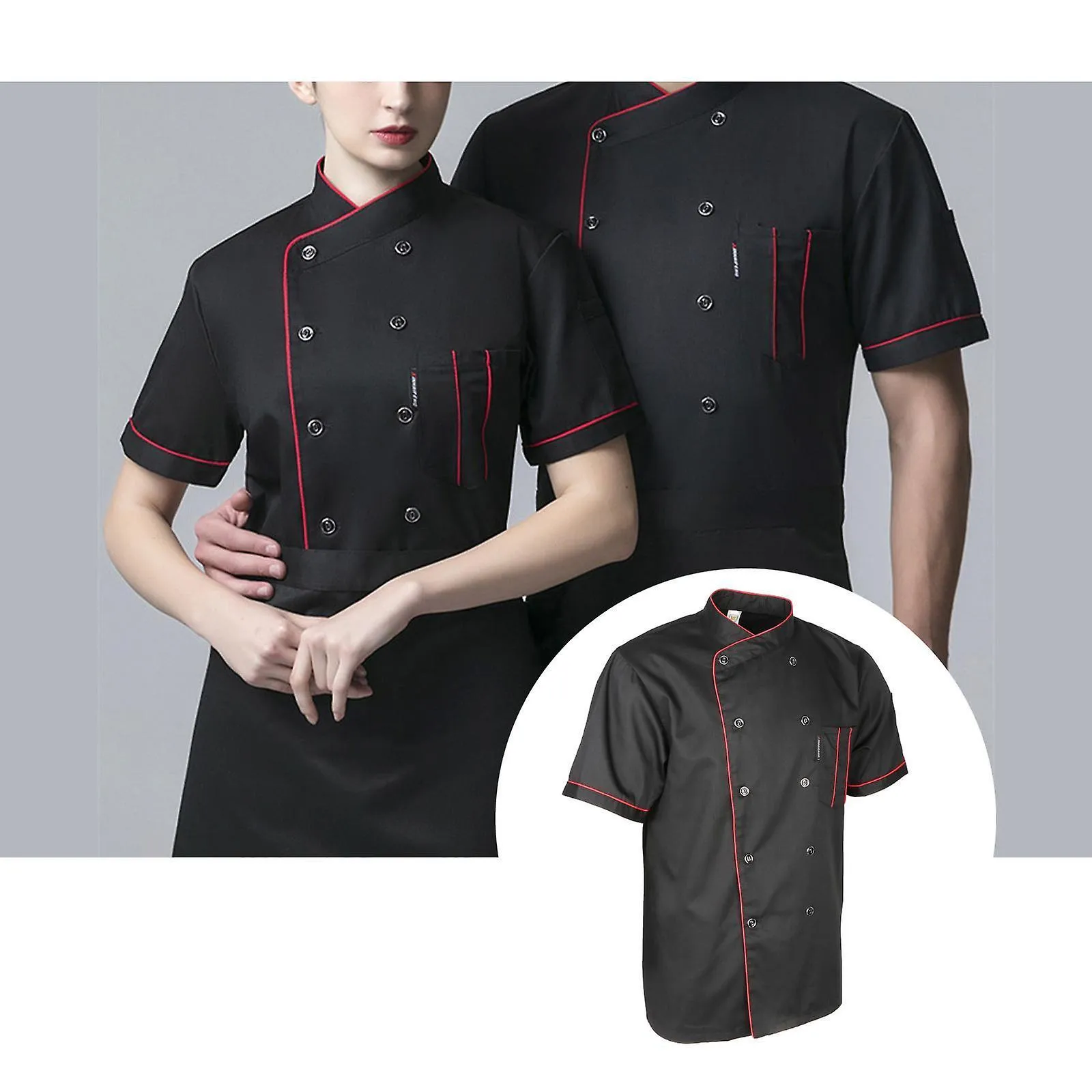 Chef Jacket Uniform Short Sleeve Breathable Apparel Pocket Cooking Kitchen L