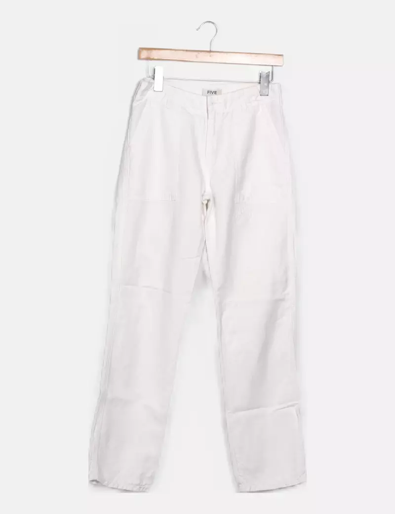 FIVE Pantalón denim blanco recto