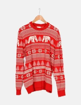 H&M Jersey rojo punto estampado navidad