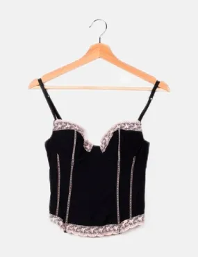 Kookaï Corset negro detalle encaje