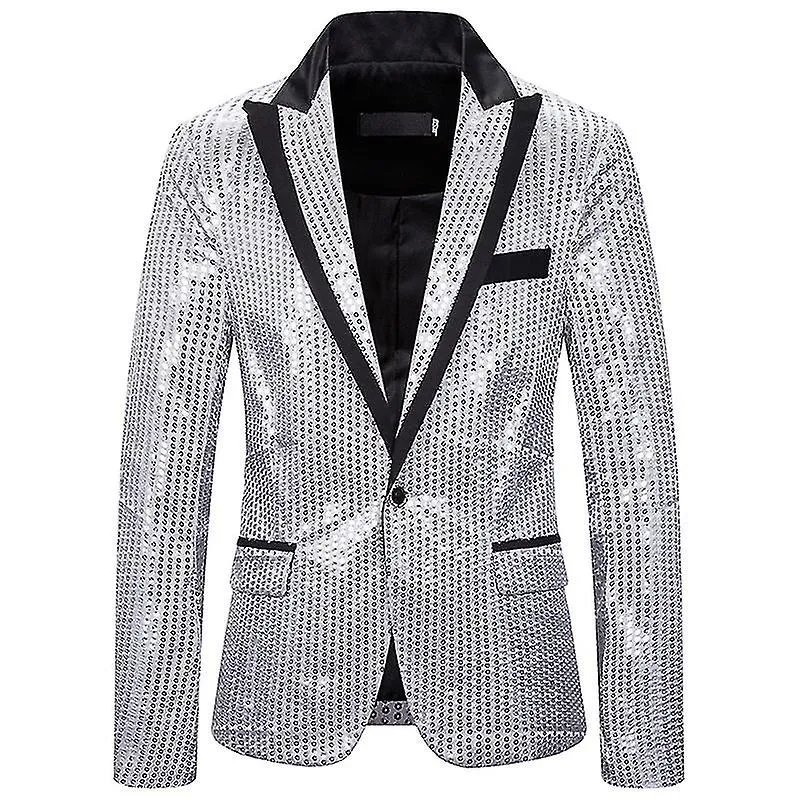 Men's Shiny Sequins Suit Jacket Blazer One Button Tuxedo for Wedding