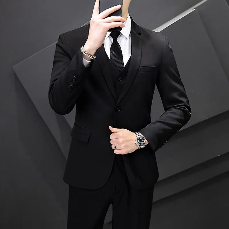 New (blazer+ Vest + Pants) Men's Business Career Formal Small Suit Korean Version Slim Best Man Groom Wedding Dress 3-piece 