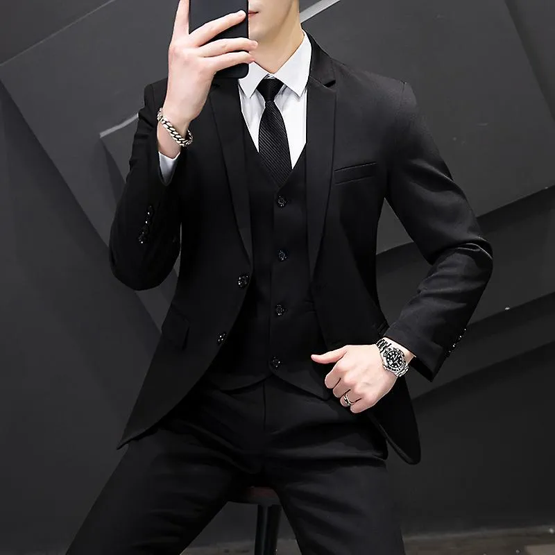 New (blazer+ Vest + Pants) Men's Business Career Formal Small Suit Korean Version Slim Best Man Groom Wedding Dress 3-piece 