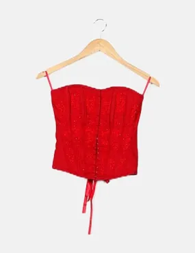 New Look Corset rojo bordado floral abalorios