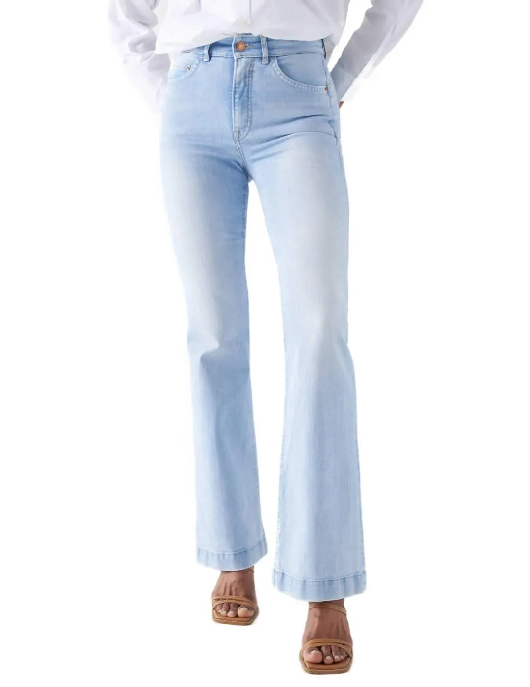 Pantalón vaquero Salsa Faith azul push in flare de mujer