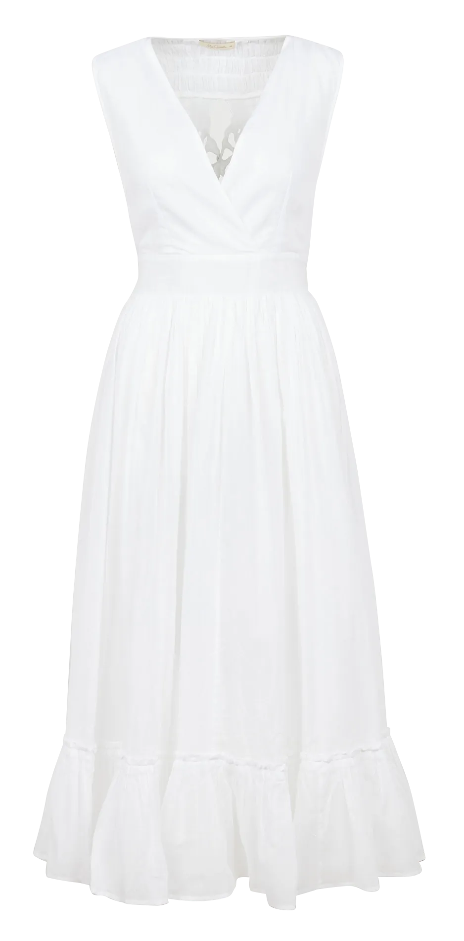 PAVONIA - Vestido largo de algodón y bordado inglés en blanco