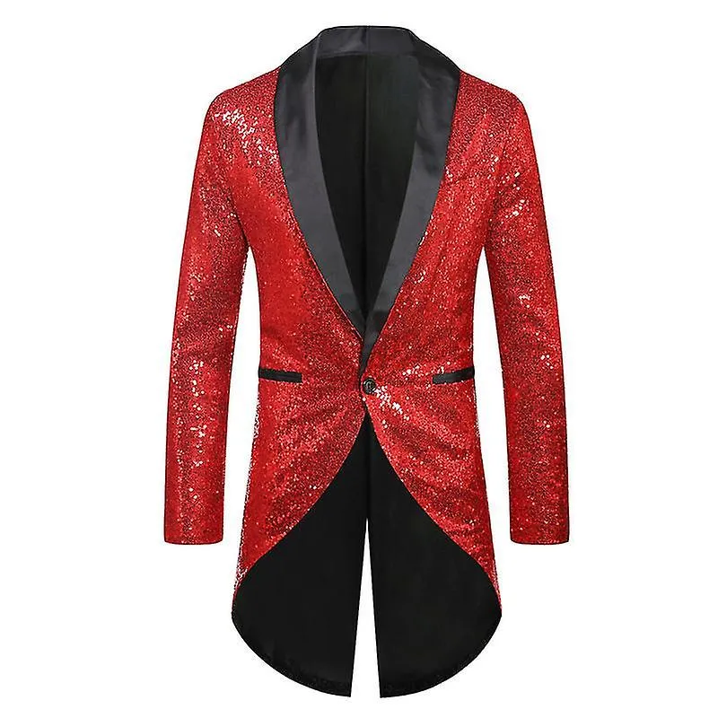 Sequin Tuxedo Tailcoat Hombre Swallowtail Suit Blazer Jacket Formal Dress Coat Cy