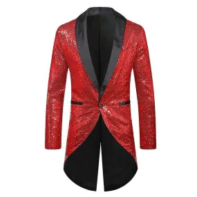 Sequin Tuxedo Tailcoat Hombre Swallowtail Suit Blazer Jacket Formal Dress Coat Cy