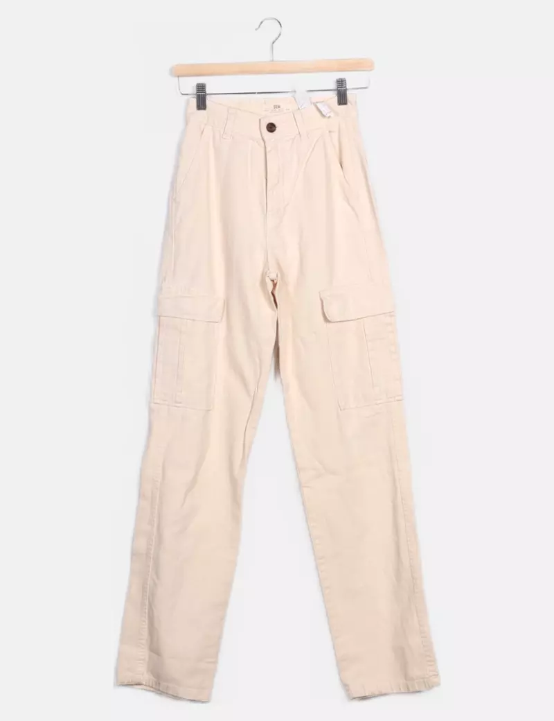 Stradivarius Pantalón denim beige carga