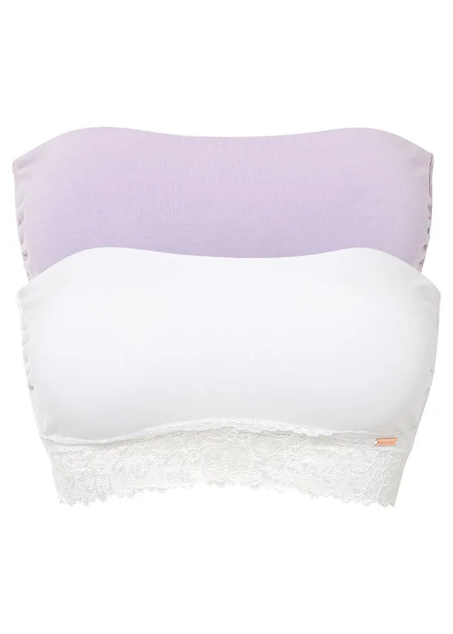 Sujetador bandeau de Feel Comfort con algodón orgánico (2 unidades) Morado-blanco