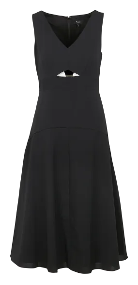 Vestido midi con cuello de pico en negro