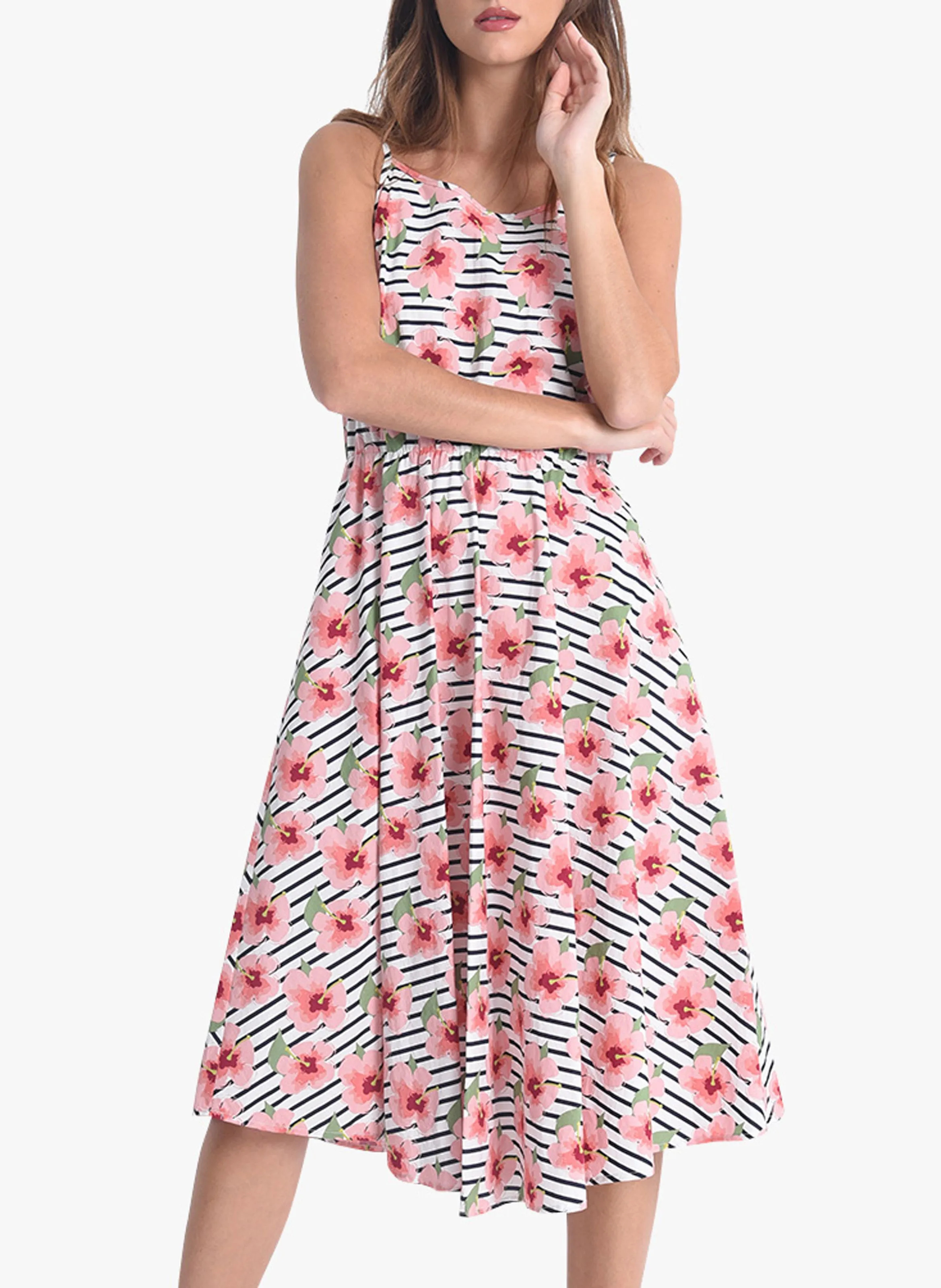 Vestido midi de algodón con estampado floral en negro