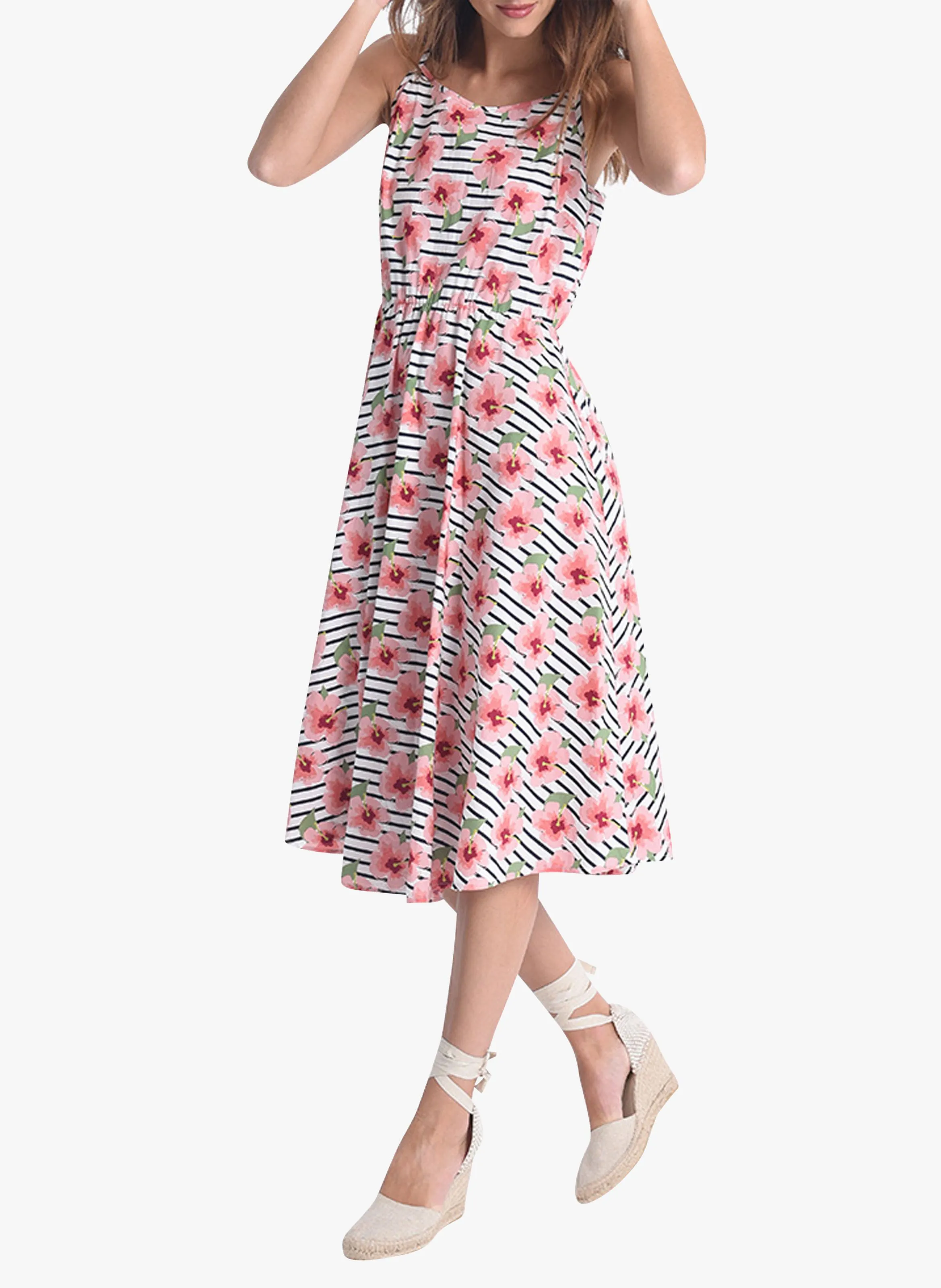 Vestido midi de algodón con estampado floral en negro