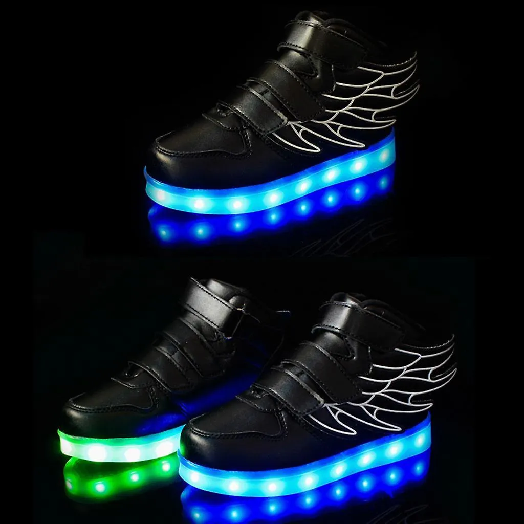 Wings Led Light Up Shoes Flashing Rechargeable Sneakers For Kids 25 Black