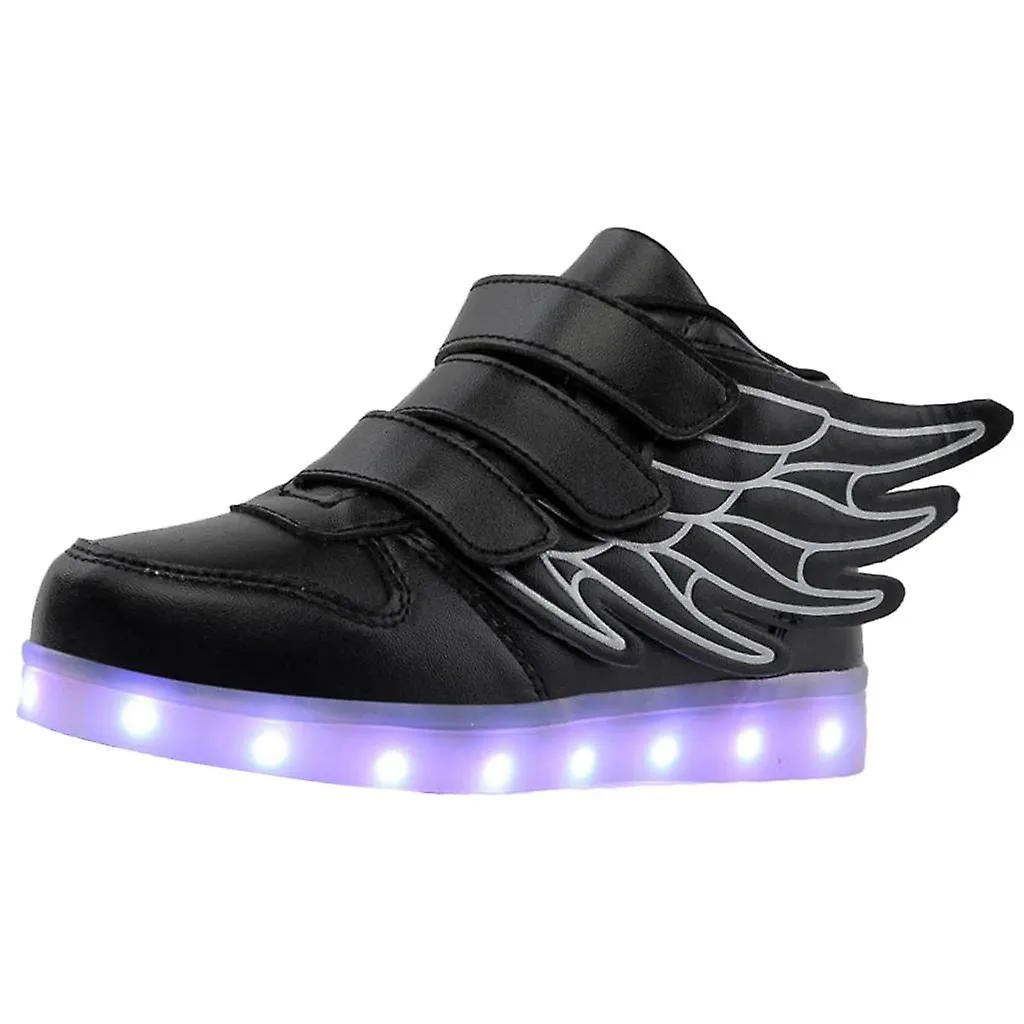 Wings Led Light Up Shoes Flashing Rechargeable Sneakers For Kids 25 Black