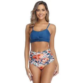 Women Sexy 2 Piece Bikini Set Twist Front Bra High Waist Floral Bottoms Swimsuit