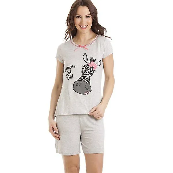 Women's Camille Grey Short Sleeve Zebra Motif Short Pyjamas