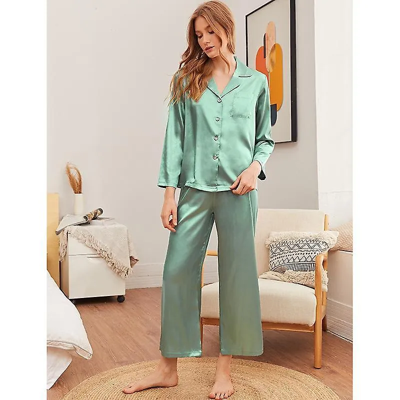 Women's pajamas loungewear bathrobes dressing robes home wear trousers long sleeve suit solid color