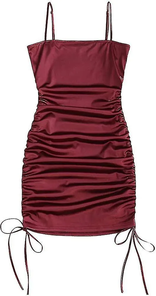 Women's Silky Pleated Draped Bustier Corset-style Deep V Neck Midi  S-2xl