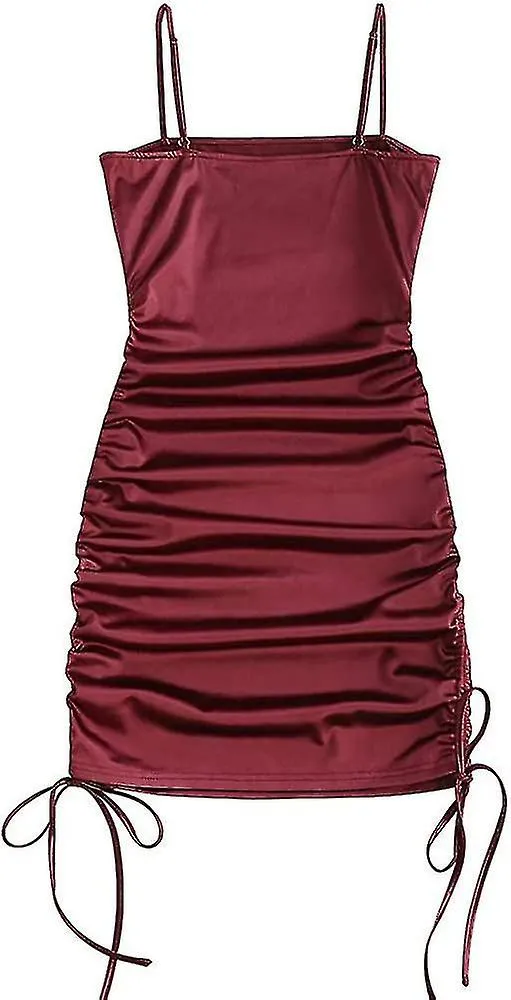 Women's Silky Pleated Draped Bustier Corset-style Deep V Neck Midi  S-2xl